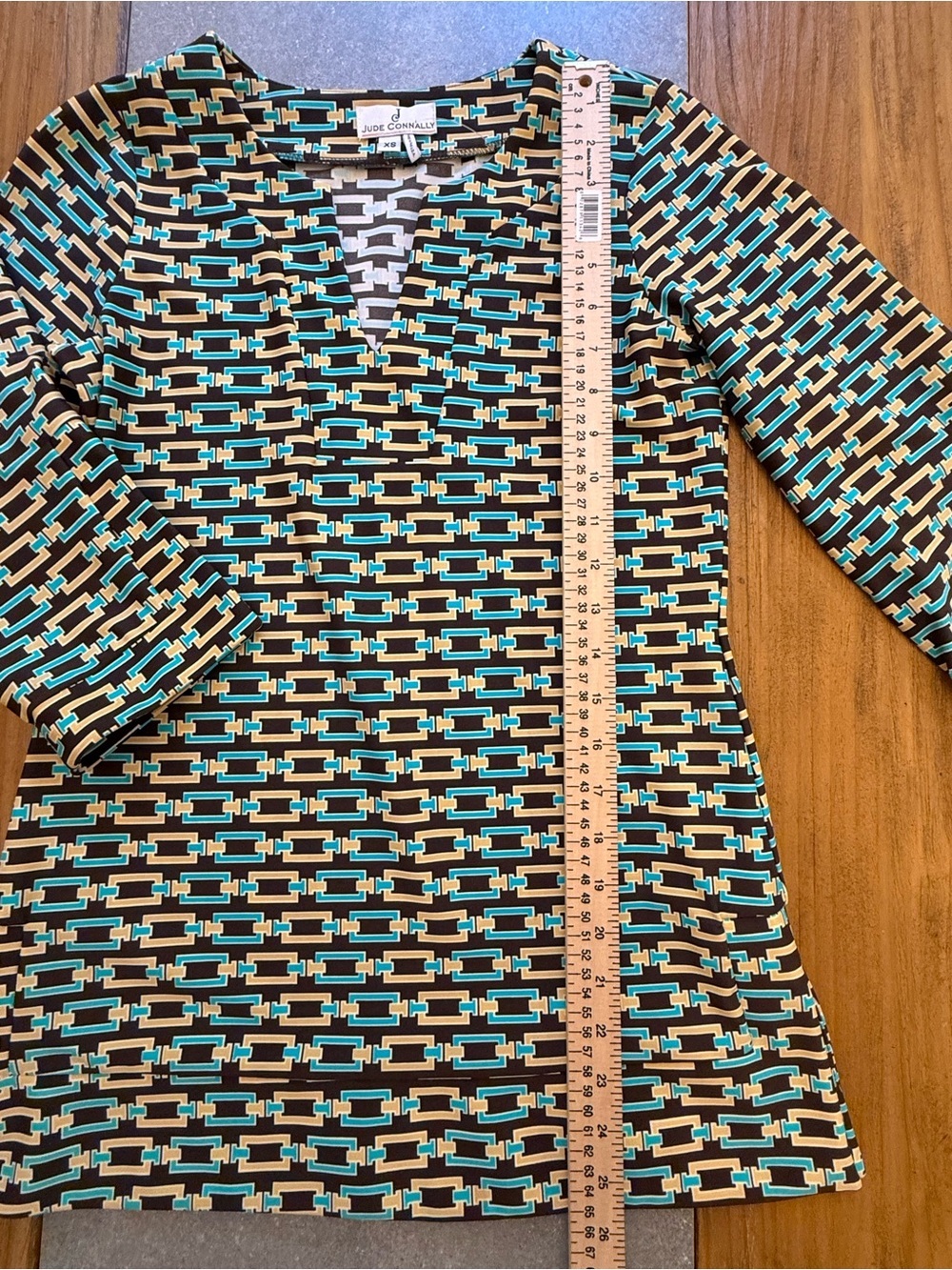 Jude Connally Jude Cloth Geometric Chain Print Brown Teal Cream Chris Top XS - Picture 6 of 9